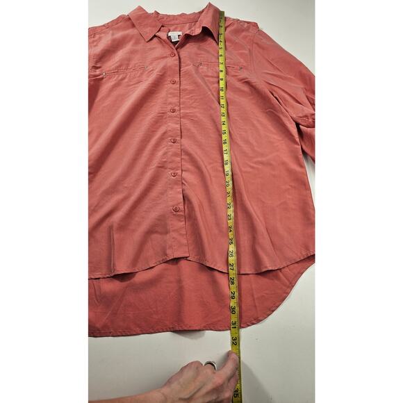 Chicos 3 (XL) coral modal blend roll tab sleeve button up Career Casual EUC top - Picture 6 of 7